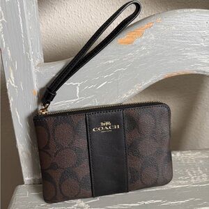Coach Signature Brown and Black Wristlet